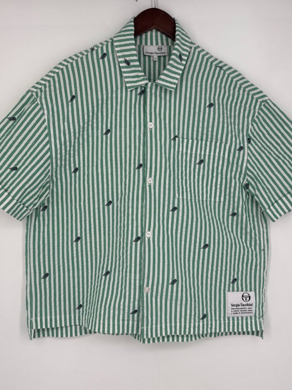 Sergio Tacchini Granda Seersucker Striped Camp Shirt Green Large Resort